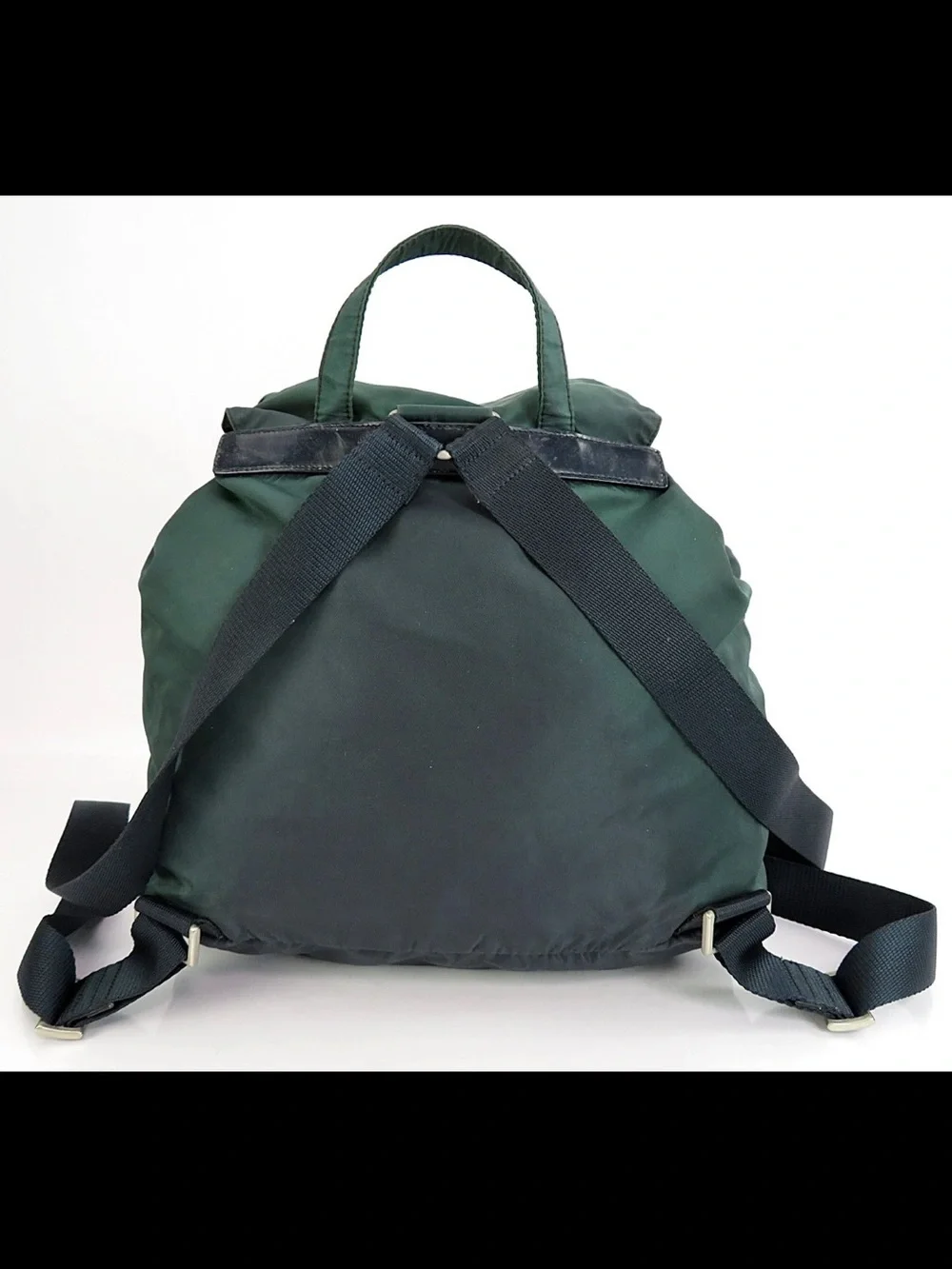 Prada Dark Green Nylon Drawstring Backpack with Front Pockets